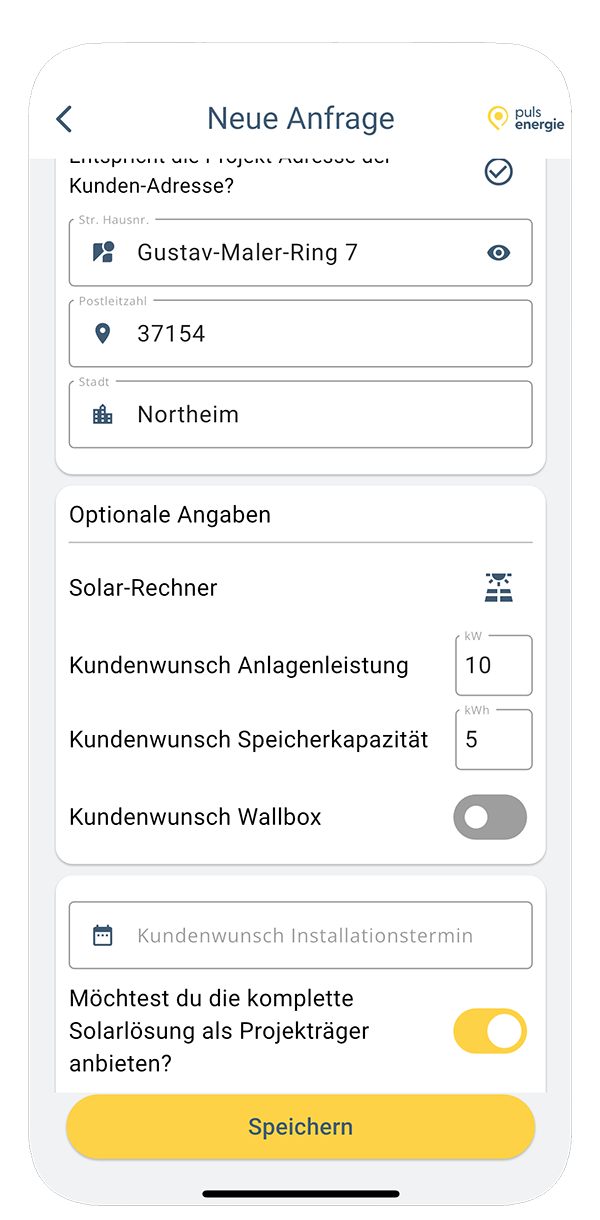Anfrageerstellung App mobil